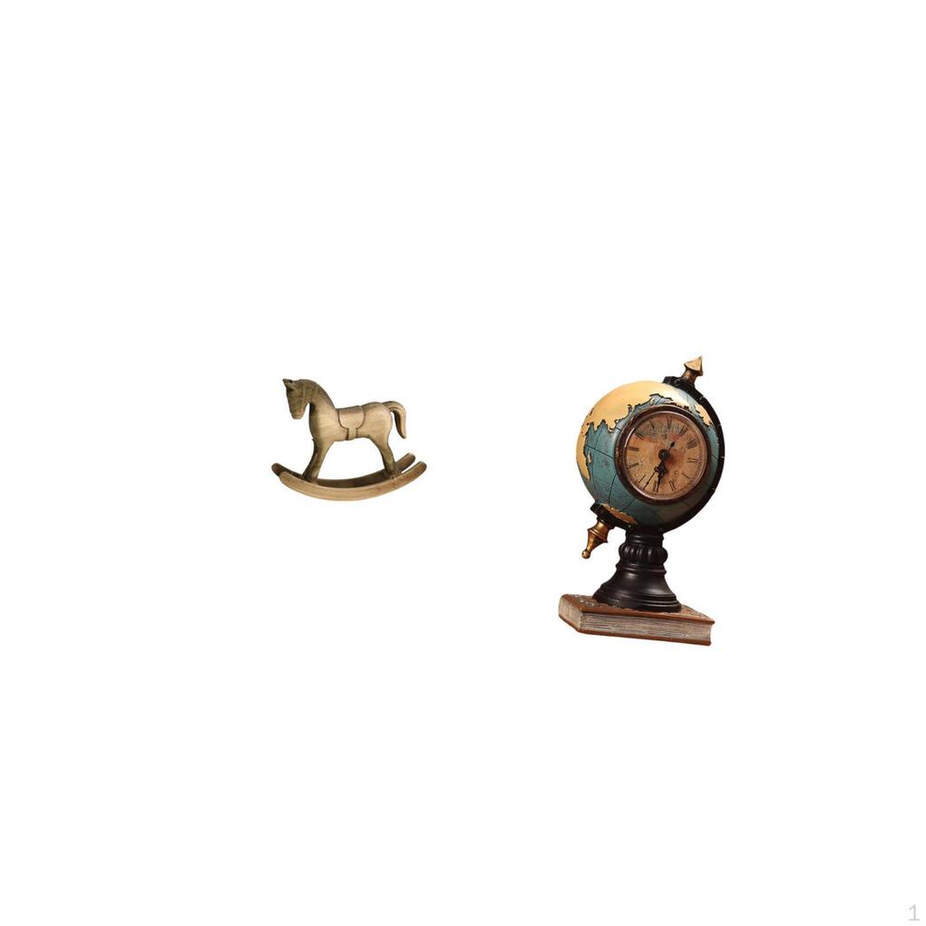 Rustic Wood Horse Sculpture And Clock Figurine Art for Home Office Decor Tabletop Shelf Cabinet