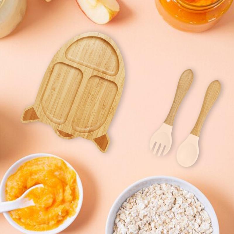 Cartoon Design Baby Fütterteller-Set Kinder Beikostschüssel mit stabilem Saugfuß für frühe Esser