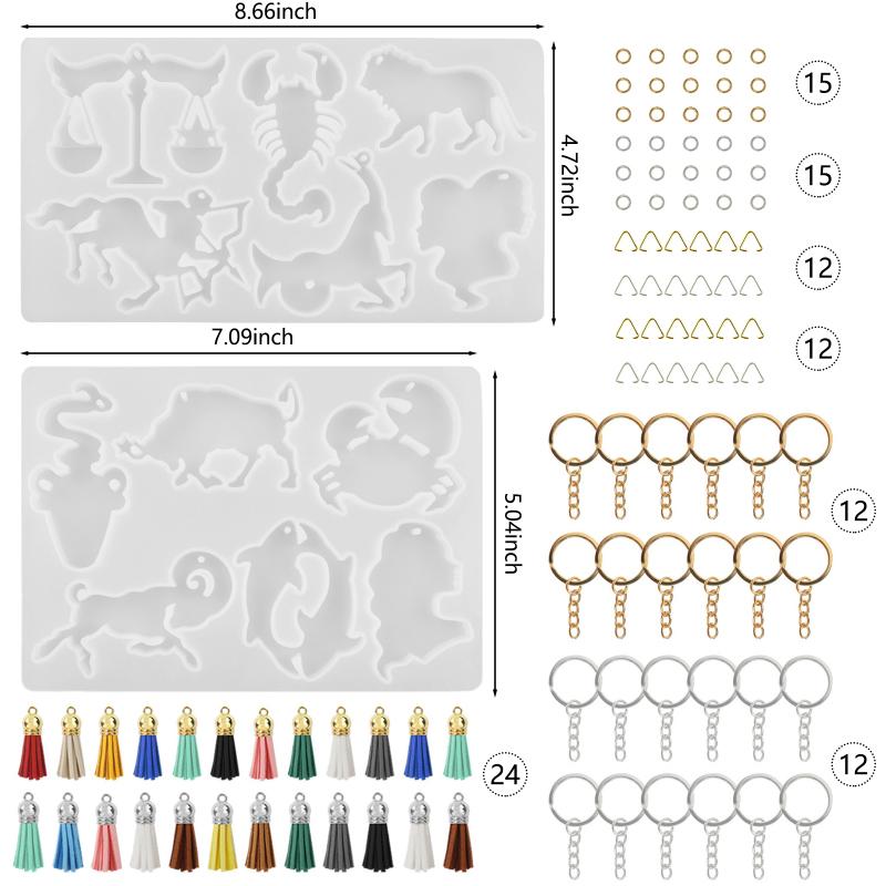 Silikonformen 12 Konstellation Englischer Buchstabe Wiederverwendbare Form für DIY Schlüsselanhänger Halskette Schmuck