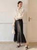 Fei Yuan Women's Satin A-line Drape Skirt, Lace-lined, Solid Color, Early Spring 2026 Fashion Arrival