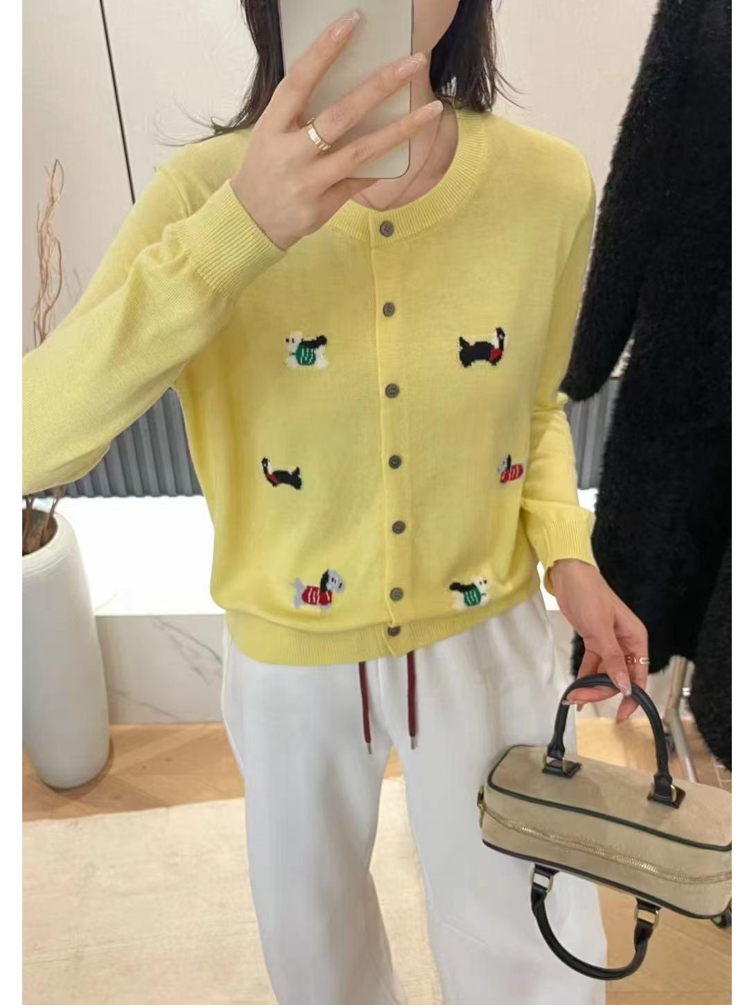 

Женский вязаный кардиган с мультяшной вышивкой животных - Свободный, Мягкий, Универсальный свитер на весну/осень Medium жёлтый