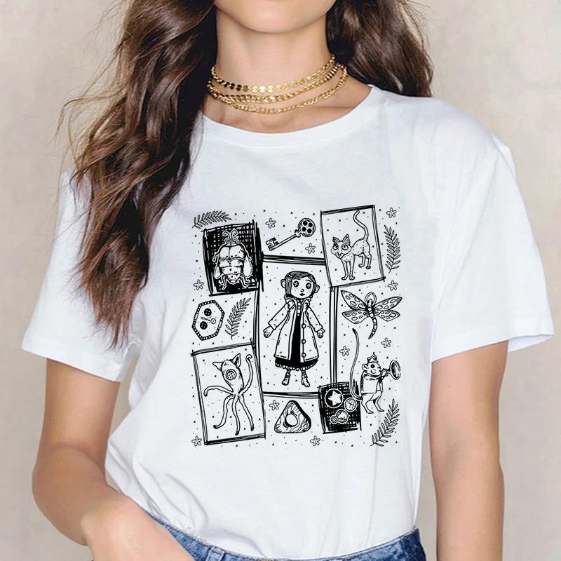 Maglietta Horror di Moda Bambola Coraline Sogni Maglietta Y2k Donna Vintage Gotica Magliette Grafiche di Halloween Abbigliamento