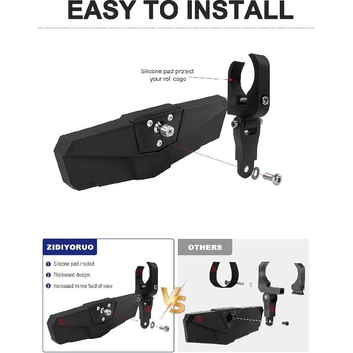 UTV Rear View Mirror, HD SXS UTV Center Mirror With Aluminum Clamp Fits 1.5"-2.0" Roll Cage Mount, Compatible With Polaris RZR, Maverick Can Am X3,