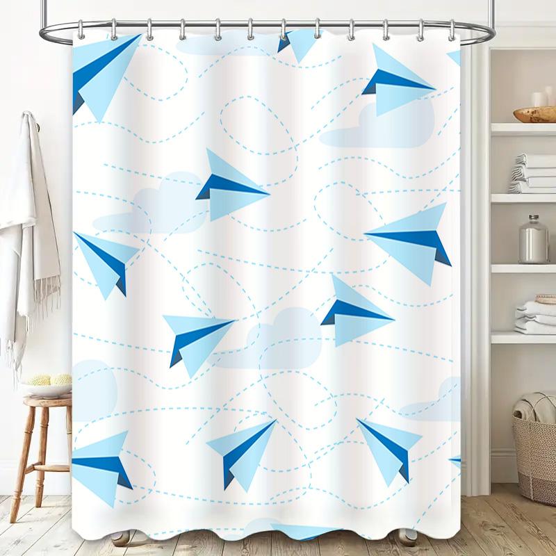 Paper Airplane Blue White Waterproof Shower Curtain Bath Room Decor Waterproof Shower Curtains for Bathroom Modern Simple Style