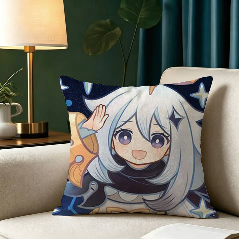 G-Genshin Impact P-Paimon Pillow Case Square Double-Sided Sofa Cushion Cover Bedroom Bedside Pillow