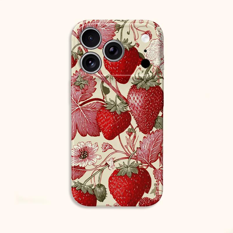 Antique Botanical Strawberry Floral Sketch Print Graphic Art Film Aesthetic Protective Shockproof Bumper Phone Case For iPhone 14 15 16 Pro Max Plus