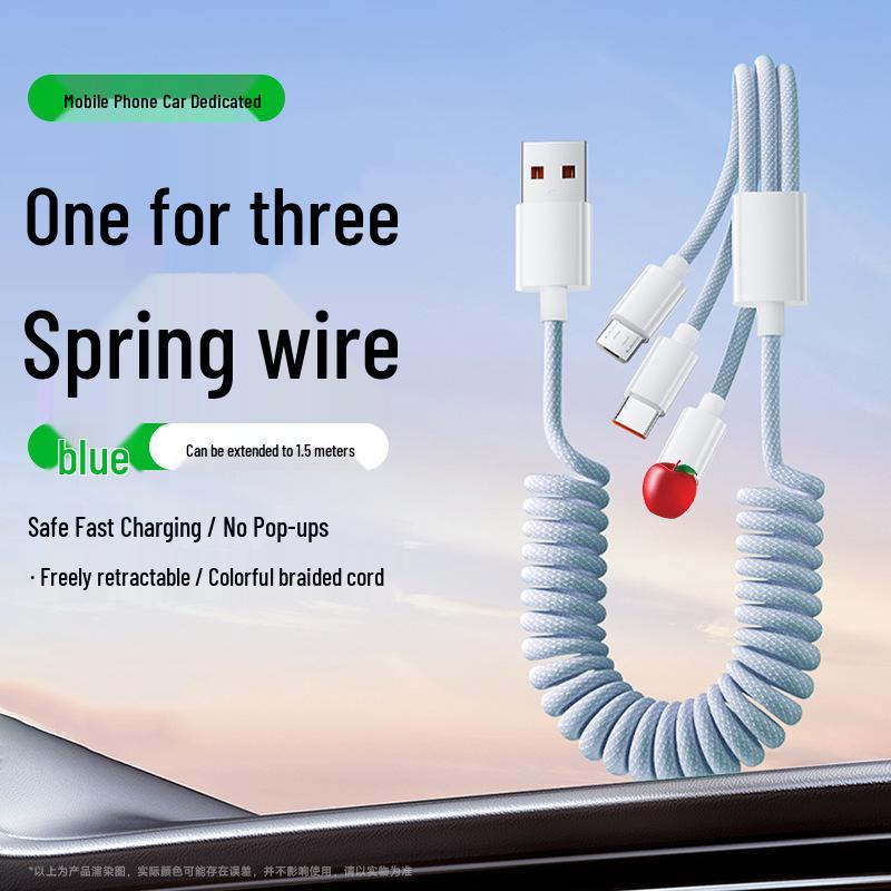 120W Fast Charging 3-in-1 Data Cable for Apple, Huawei, and Android – 6A Car Charger Compatible