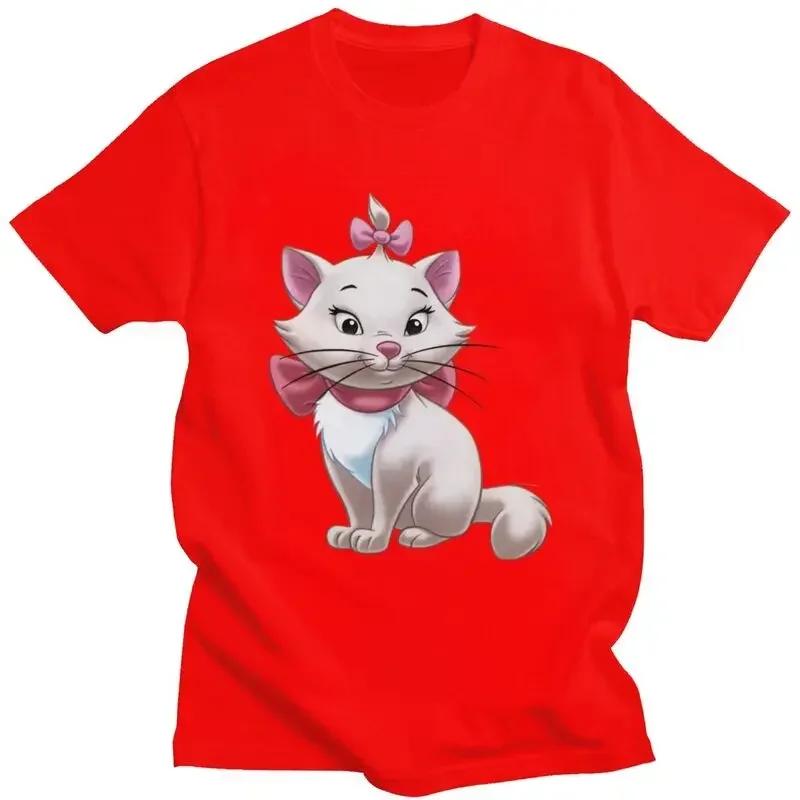 Male Marie Kitten Cartoon T Shirt Short Sleeve Cotton Tshirts Cool T-shirt Leisure Tees Loose Fit Clothing Unisex