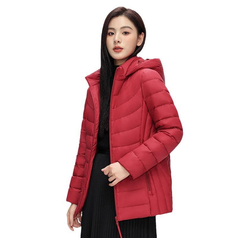 90 White Duck Down New National Standard Women's Simple Solid Color Hooded Removable Light Down Jacket Women