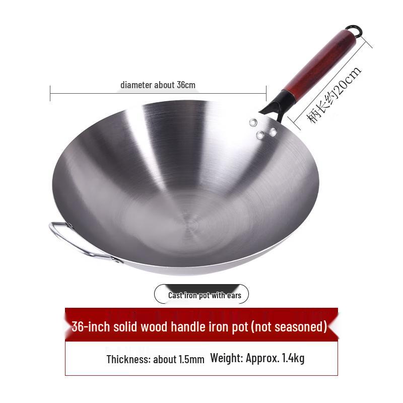36cm Round Bottom Coated Wrought Iron Stir-Fry Wok