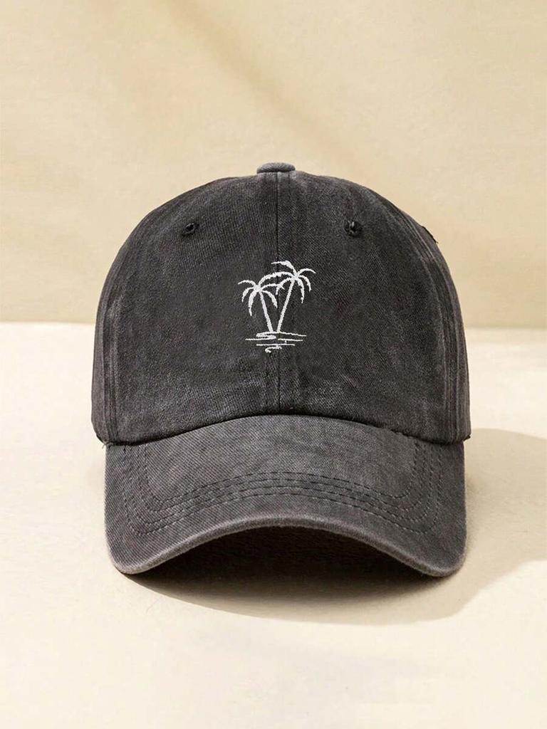 Embroidered Palm Tree Washed Cotton Baseball Cap For Adults Sun Protection Outdoor Leisure Hat