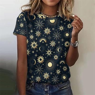 3D geprint dames T-shirt met korte mouwen en sterrenhemelpatroon op T-shirt