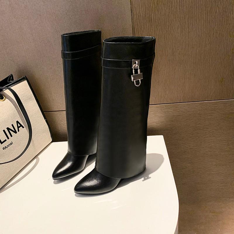 2025 Autumn Women s Slim Over-the-Knee High Boots with Metal Buckle 35 чёрный