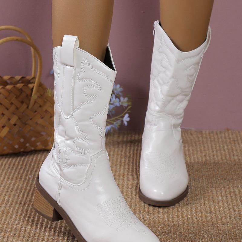 Large size new women's medium tube solid color pointed into Martin boots thick heel shoes boots