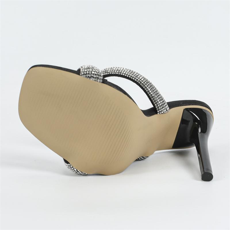 Eilyken CRYSTAL DIAMOND Square Toe Women Slippers Design Hollow Out Thin High Heels Party Dress Slides Shoes