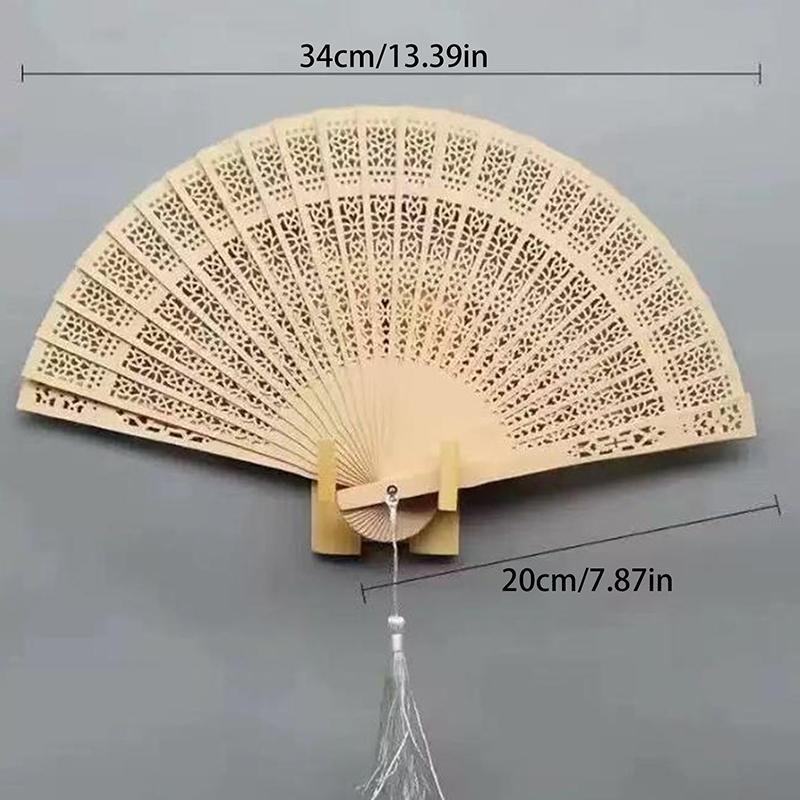 Vintage Sandalwood Folding Fan, Hollow Carved Hand Fan for Wedding & Decor