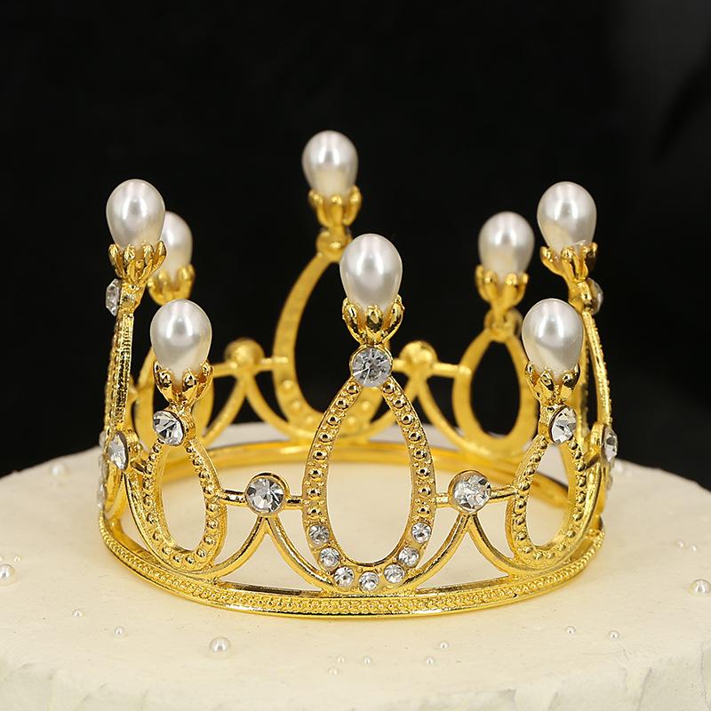 Original Flowers Children's Round Crown Hair Accessories Bridal Jewelry Cake Baking Highlight Pearl Crown King