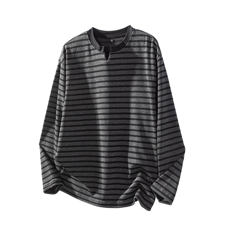 Weft Retro V-hals Lange Mouwen T-shirt Heren Ontwerpgevoel Japans Veelzijdig Los Top Shirt 4XL donkergrijze kleur