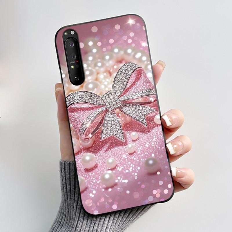 Für Sony Xperia 1 III 1 II Hülle Xperia 1III 1II Niedliche Katze Cartoon Weiches TPU Silikon Schwarze Abdeckung Ultradünne Stoßfeste Schale Fundas