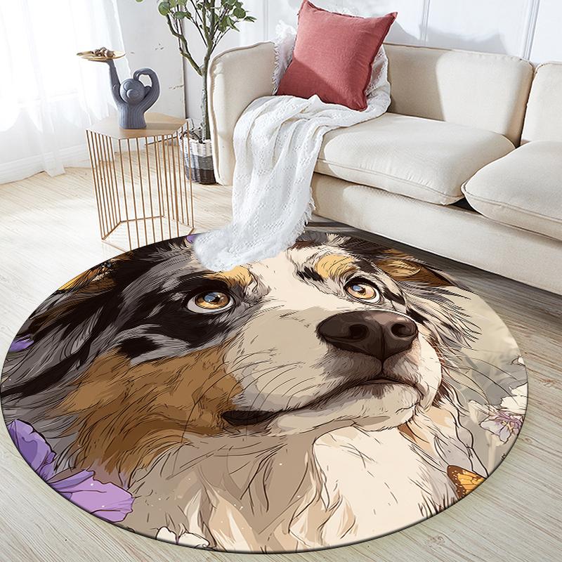 

Australian Shepherd pattern round rug,Carpet Rug for Living Room Bedroom Playroom ,Non-slip Floor Mat,Holiday Gifts and Birthday Gifts. 80cmx80cm