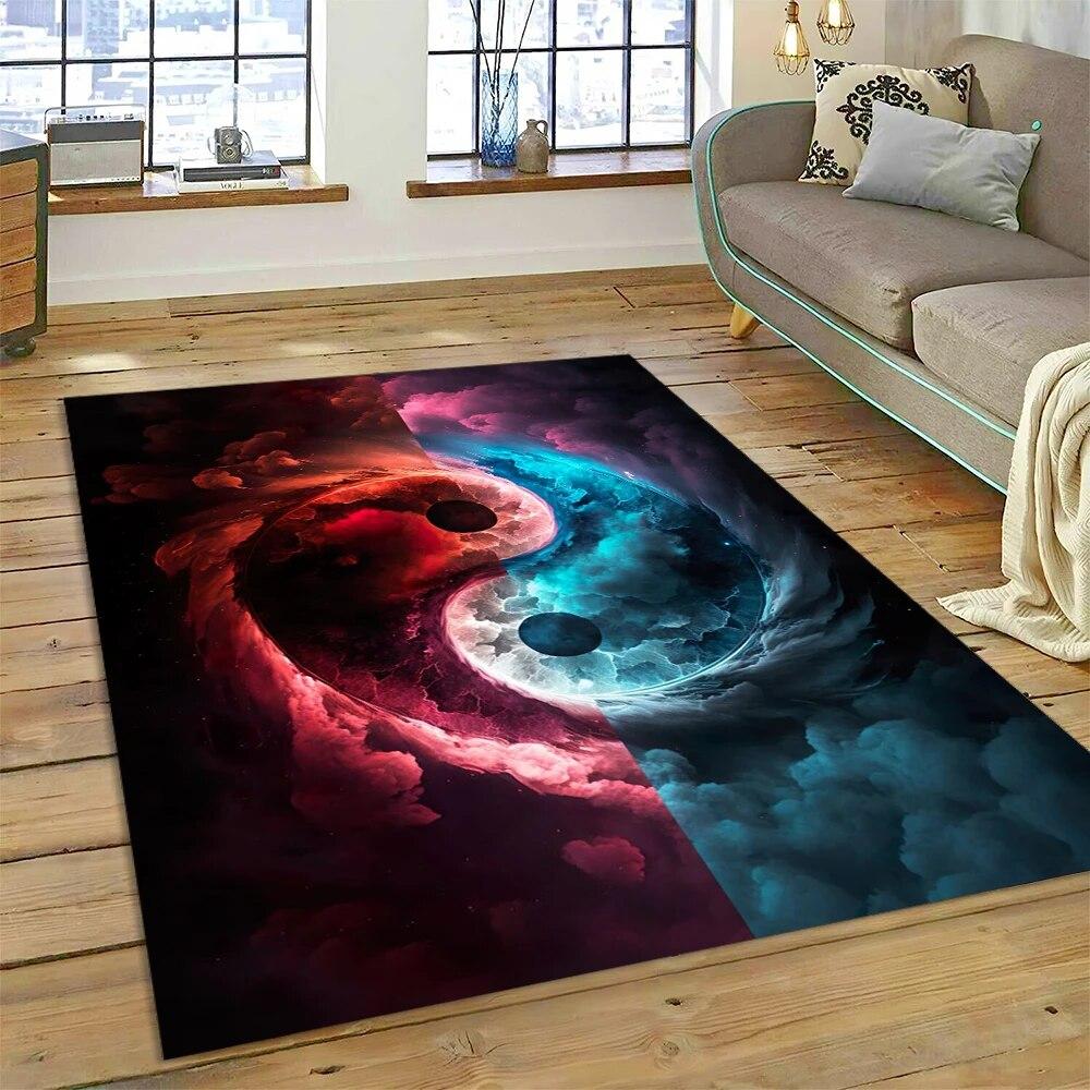 Yin og Yang 3D Naturaliser Kinesisk Tai Chi Teppe for Hjem Stue Soverom Sofa Dørmatte Dekor, Lekeområde for Barn Sklisikker Matte