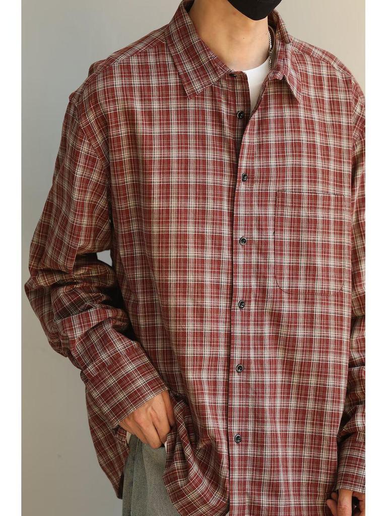 Unisex Retro Plaid Long Sleeve Vintage Workwear Shirt
