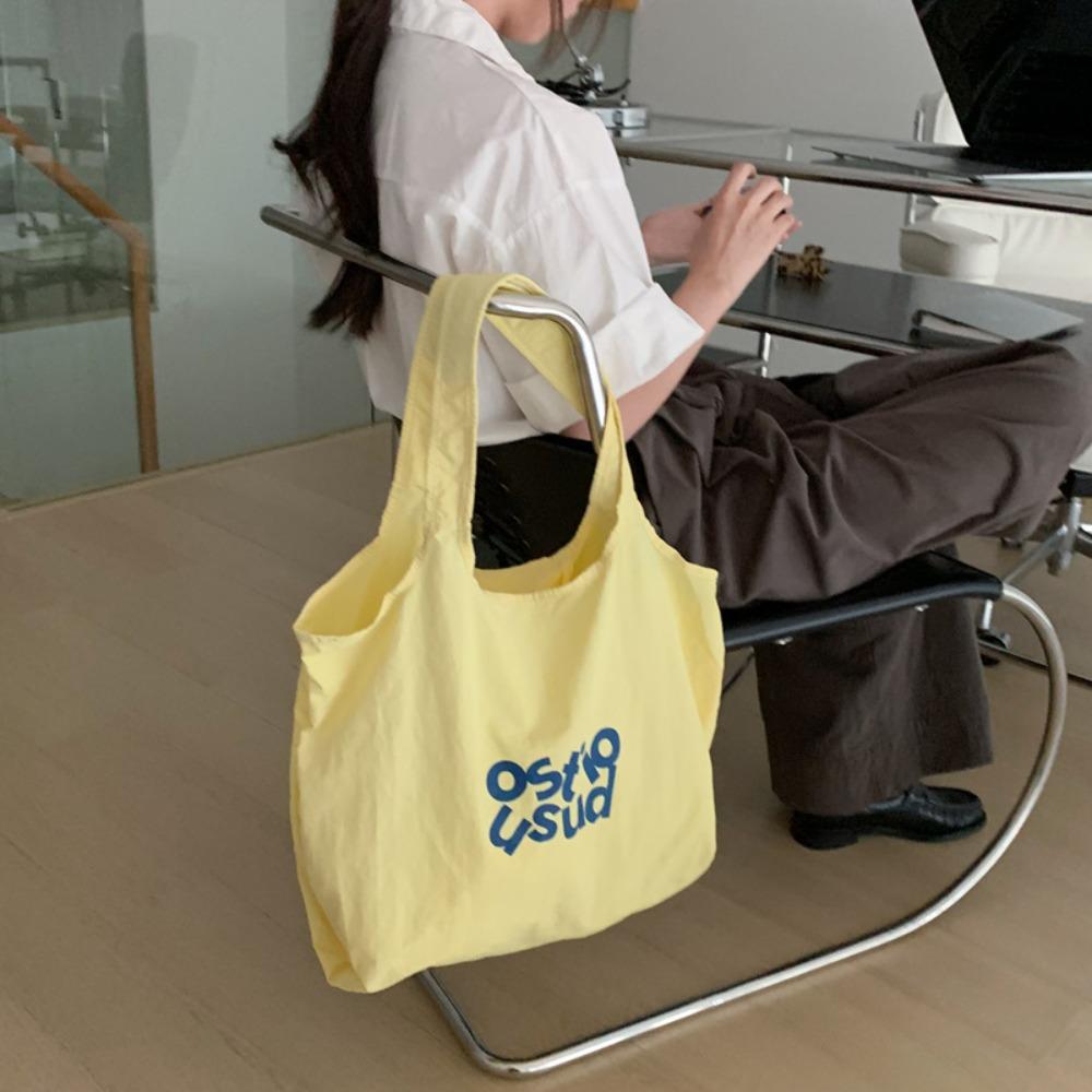 New Korean Lazy Wind Letter Nylon Large Capacity Tote Bag Simple Student Class Commuter Canvas Bag