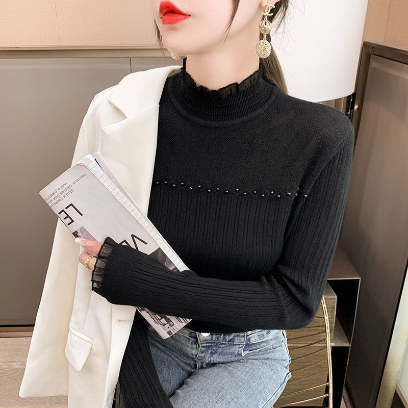 Spring Sweater Loose Knit Pullover Ladies Round Neck Lace Cashmere Fall Bottoming Shirt