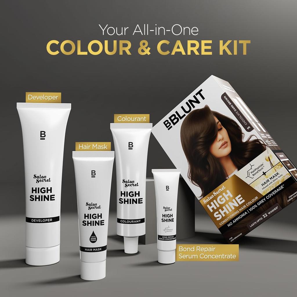 BBLUNT Salon Secret High Shine Conditioning Hair Colour 130G Pack of 1 Chocolate Dark Brown Long Lasting