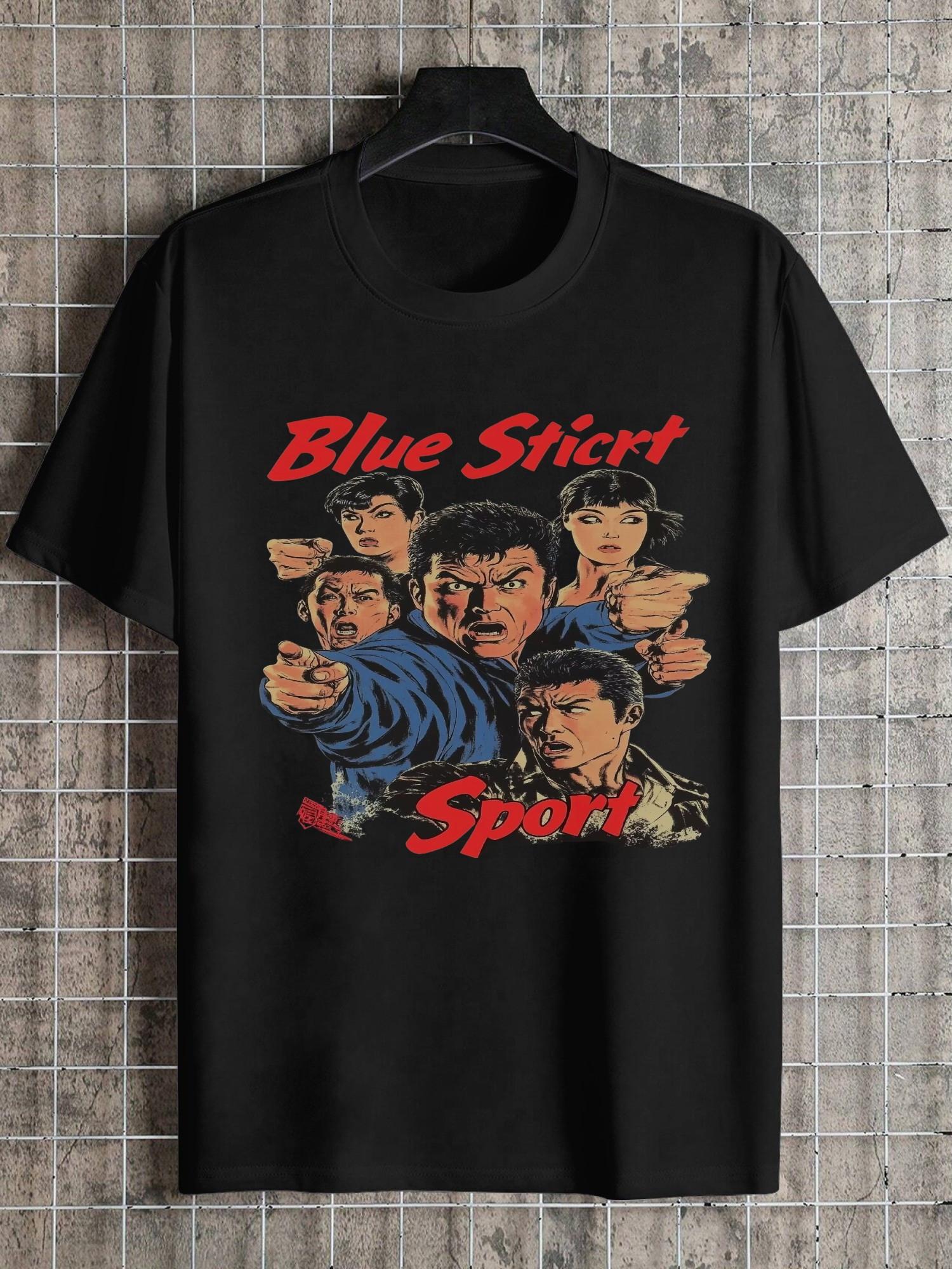 

1pc Blue Stick Sport Japanese Movie Poster Graphic T-shirt S