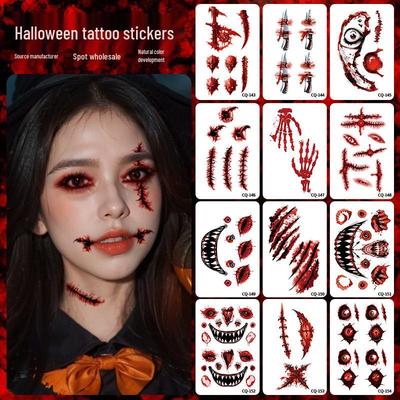 2024 New Halloween Scary Big Mouth Face Tattoo Stickers - Funny, Waterproof, Colorful Party Makeup