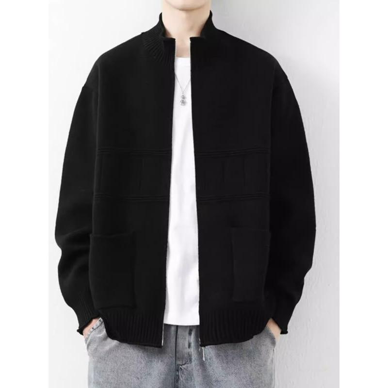 Men Stand Collar Loose Long Sleeve Knitted Cardigan Casual Outerwear