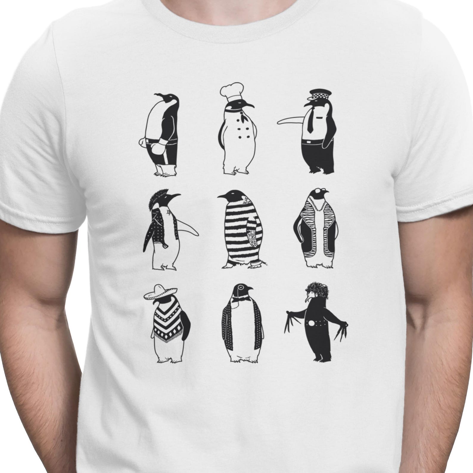 Quriky Penguin T Shirt funny Birds Tee Penguins Lovers T-shirt 3XL