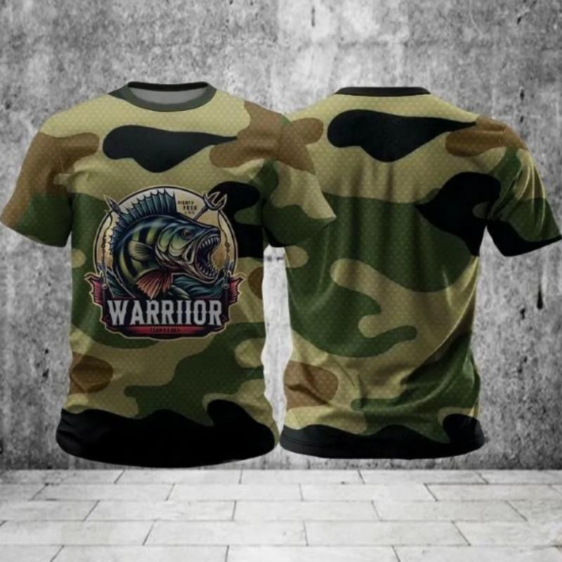 Summer Men's Fishing T-Shirts Short Sleeve 3d Fish Print Street T-Shirts Hip Hop Man Tees Loose Casual O-Neck Shirt