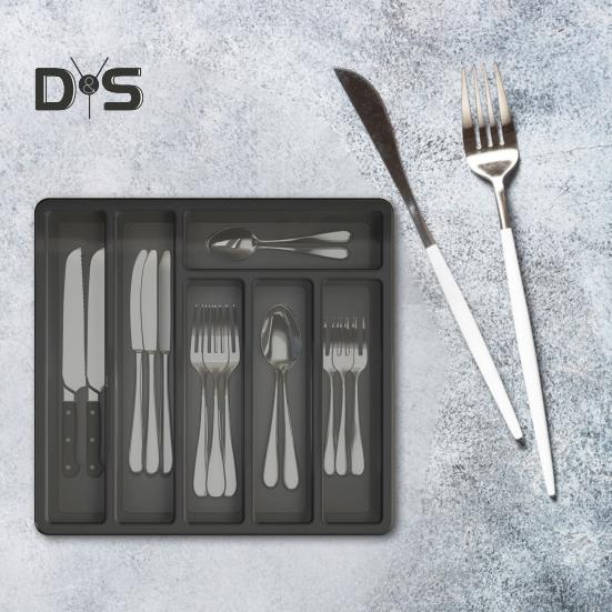 Kitchen Flatware Utensil Holder with Lid 6 Compartments Drawer Countertop Chopstick Spoon Fork Cutter Cutlery Storage Box Covered Organizer Tray