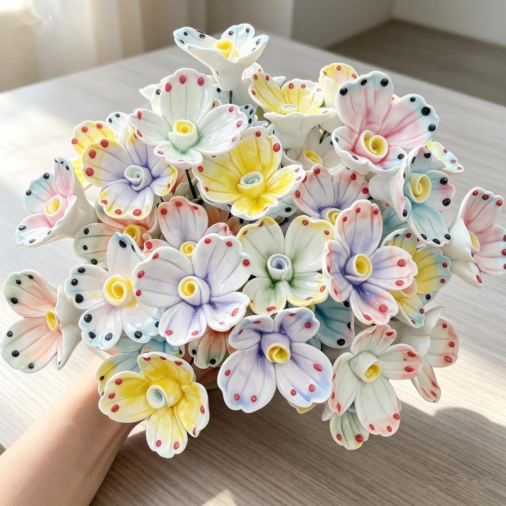 Artisanal Ceramic Hand-Pinched Peony Rose with Preserved Flower Ornament