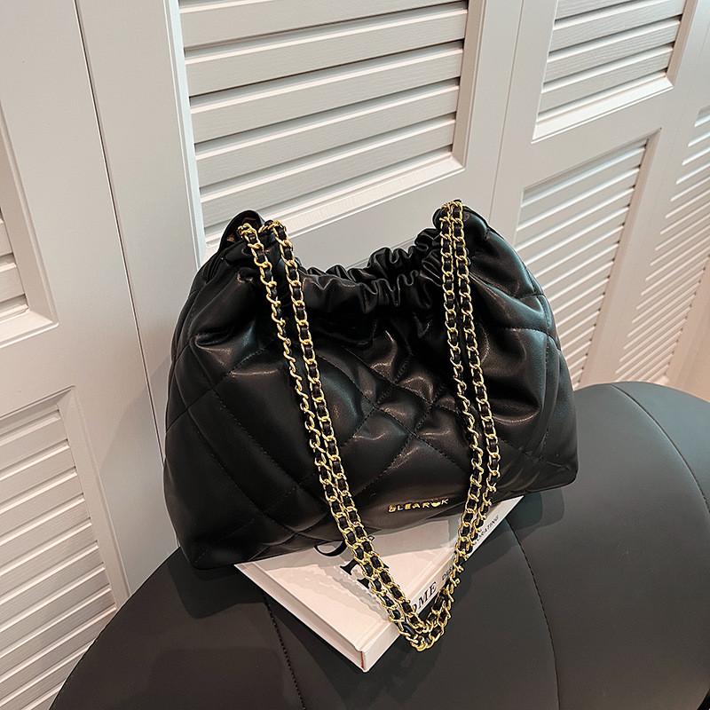 Ielgy Large-Capacity Diamond Casual Trendy Fashion Tote Bucket Bag All-Match Chain Shoulder Female Bag