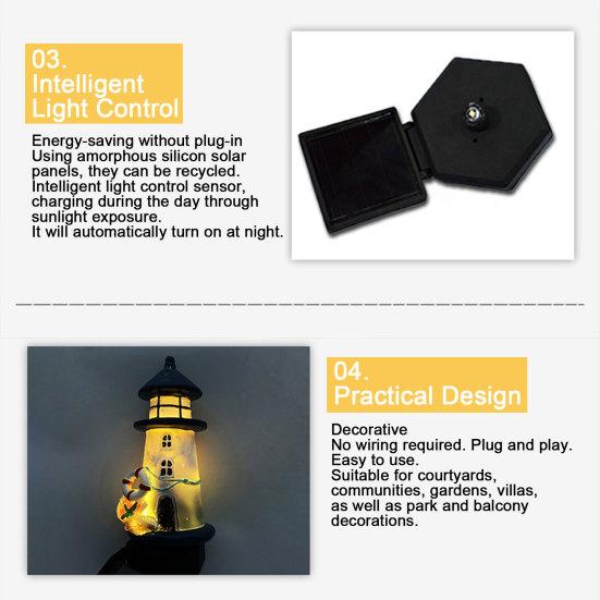 Solar Lighthouse Lawn Light, Outdoor Garden Lighthouse Statue Solar Light, Waterproof Solar Pathway Light for Patio Lawn Yard