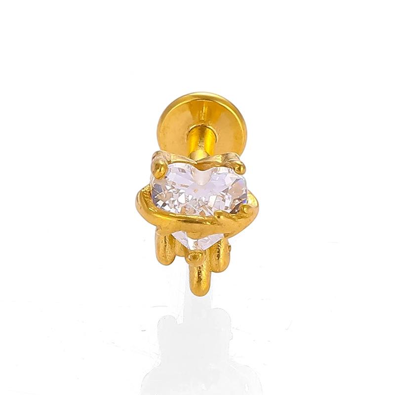 316L Stainless Steel Lip Stud & Cartilage Earring - Zircon Heart Fish Bone Crown Design