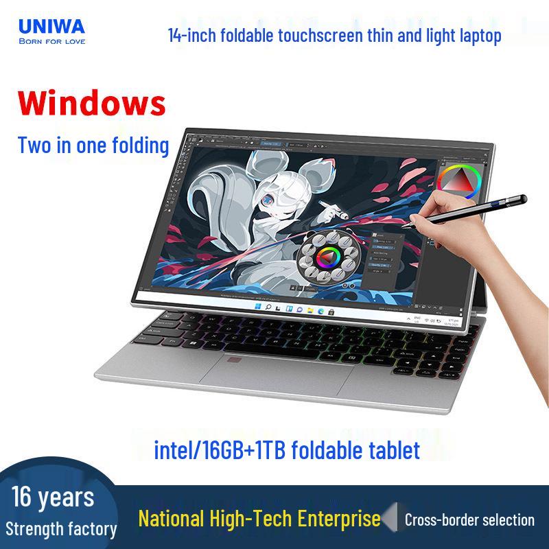 2026 Bestseller 14-Zoll faltbarer Windows-Laptop mit schmalem Rahmen und Touchscreen, 1 TB
