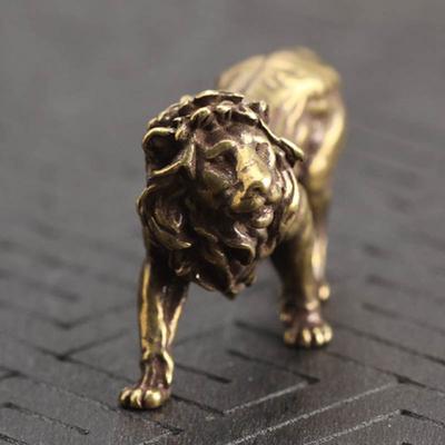 Copper Lion Ornament Miniatures Figurines Craft Desk Decoration Display