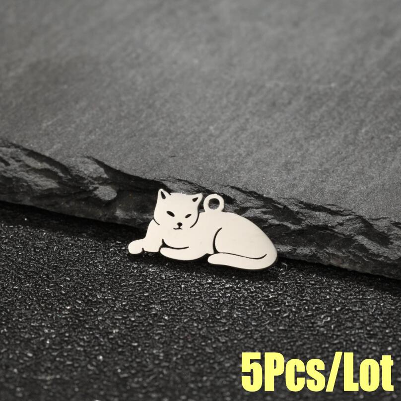 Stainless Steel Cute Lying Cat Leopard Pendant Charm for DIY Jewelry