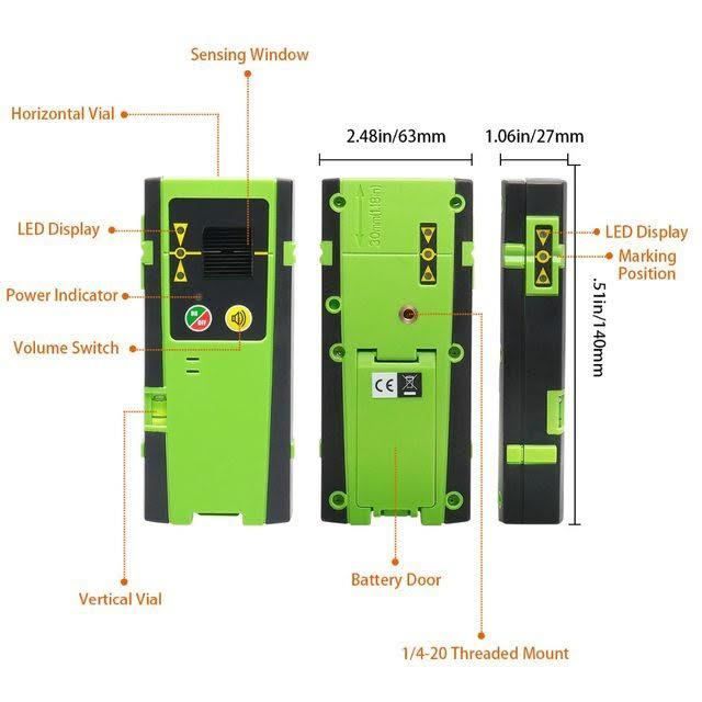 Laserový detektor - Huepar - LR-6RG - Digitální přijímač - Zelený a červený laser - Dosah 60 m