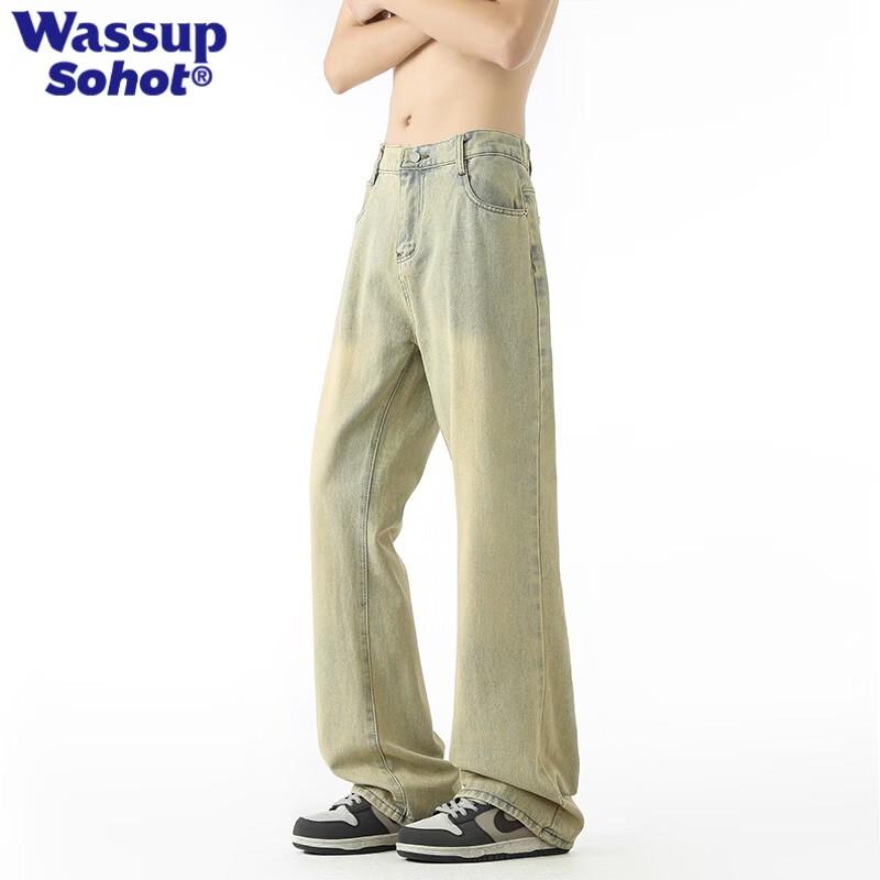 Wassup Sohot Men s American Retro Flared-Leg Jeans 4XL