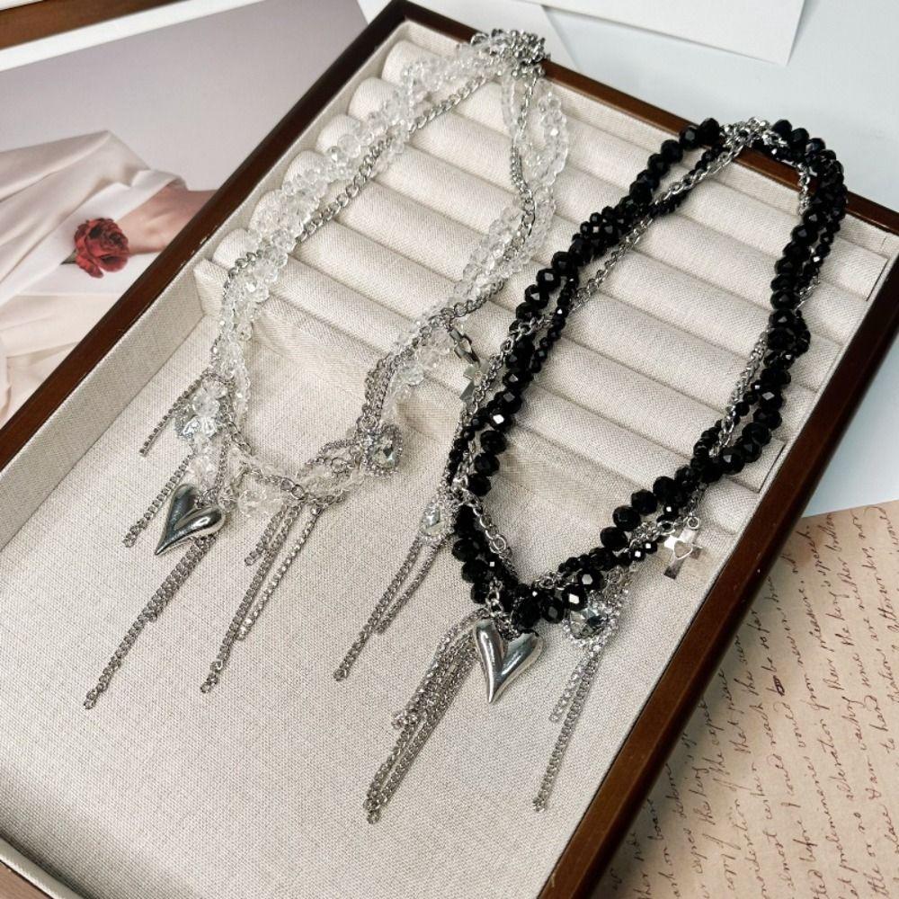 

Transparent Beaded Rhinestone Choker Geometry Y2K Crystal Necklace Heart Pendant Necklace Gift прозорий