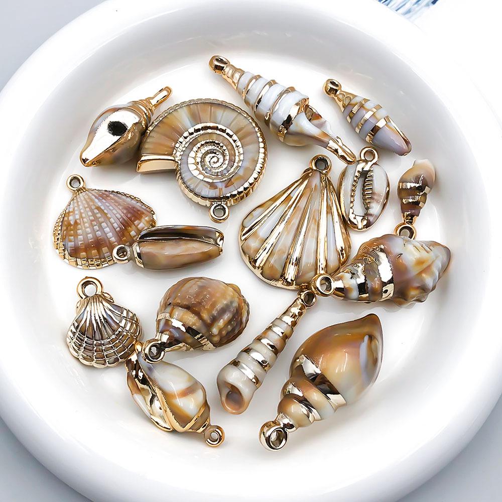Gold Electroplated Acrylic Conch Pendant Charm for DIY Bracelets and Necklaces