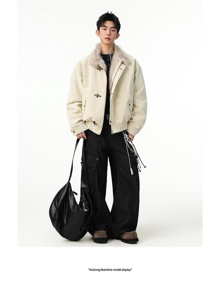 Harrington Men's Winter Velvet-Lined Eagle Cotton Jacket with Stand-Up Collar and Lux Leather Accents