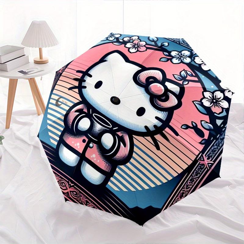 Hello Kitty,Floral Frame Automatic Folding Umbrella-Simple 8-Rib Design, Bright Cartoon Pattern, Durable Iron Frame, Suitable For Travel, Ou