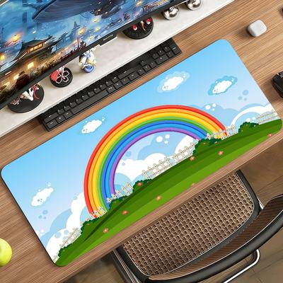Cartoon Blue Sky Rainbow Grassland Mouse Pad For Office Gaming And Keyboards Non-Slip Large Waterproof