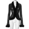 Spicy Girl Sexy Fur Collar Mesh See-Through Long Sleeve Cropped Cardigan